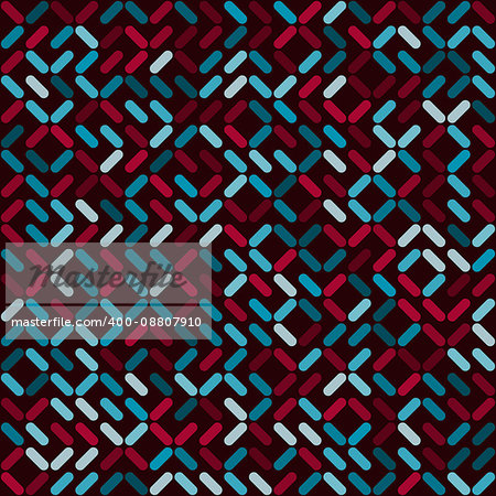 Vector Seamless  Rounded Rectangles Geometric Random Position and Color Square Knit Pattern in Red And Blue Abstract Background