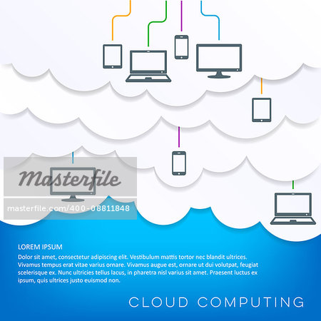 Original vector cloud computing concept with connected devices