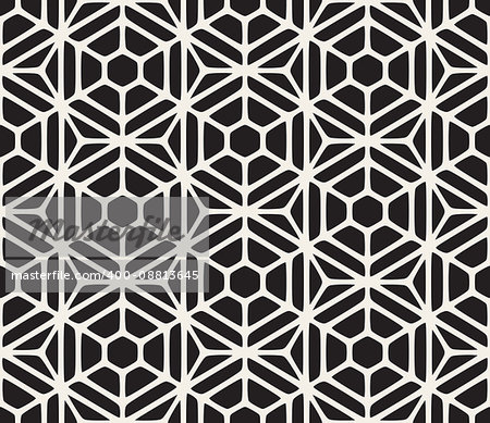 Vector Seamless Black And White Hexagon Lattice Grid Pattern. Abstract Geometric Background Design.