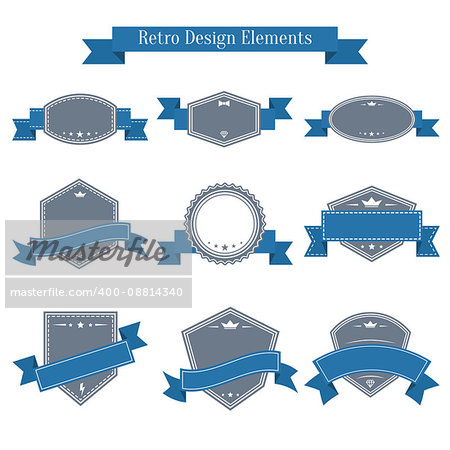 Vector vintage set of labels with ribbons. Design elements collection. Banners templates in retro style