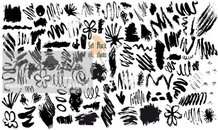 Vector Set of Black ink vector stains. Black hand drawn design elements