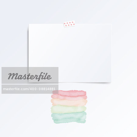 Leaflet folded in half. Mock up template isolated on white. Aquarelle colorful splash on white background.