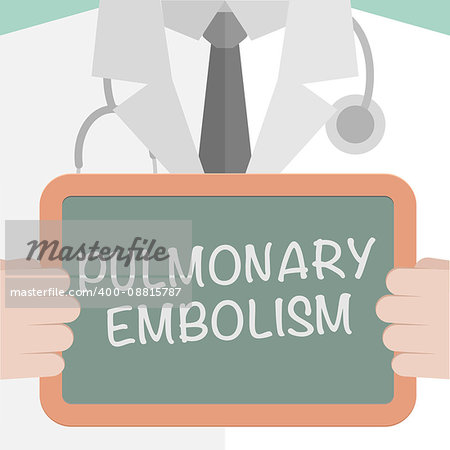 minimalistic illustration of a doctor holding a blackboard with Pulmonary Embolism text, eps10 vector