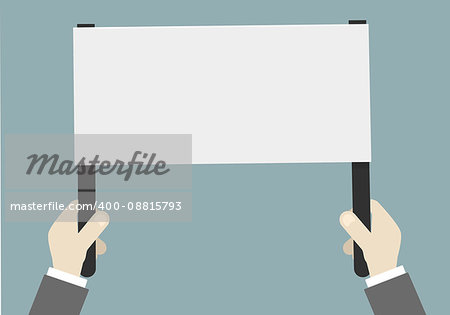 minimalistic illustration of hands holding an empty protest banner, eps10 vector
