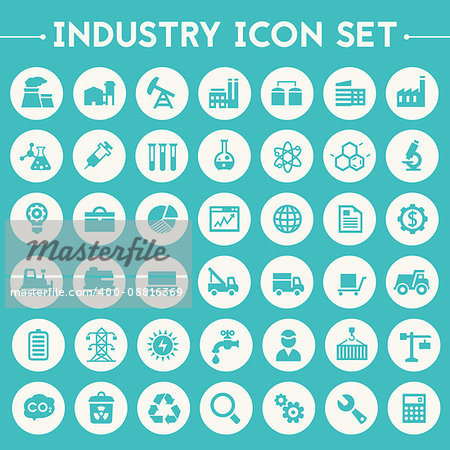 Trendy flat design big Industry icons set on round buttons
