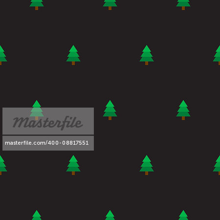 New Year tree forest simple seamless vector pattern. Green small fir-tree wrap paper design. Dark background.