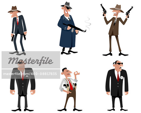 Vector illustration of a six gangsters set