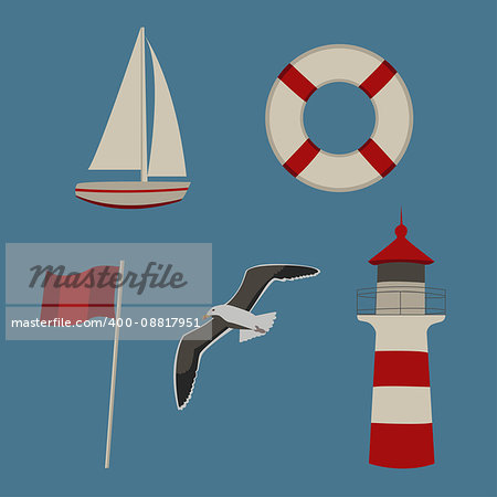 Set of summer by the sea icons, vector