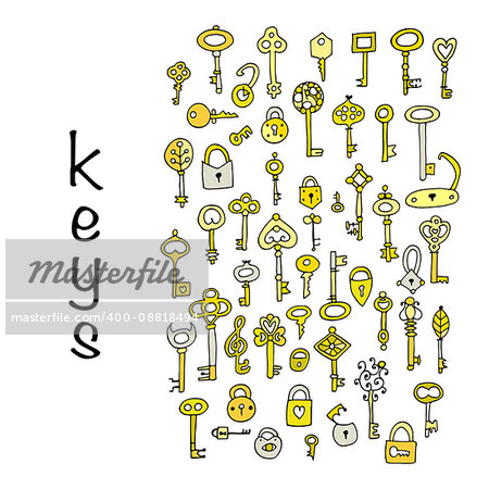 Keys collection, sketch for your design. Vector illustration