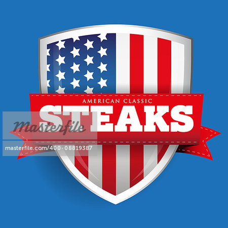 Steaks vintage shield with USA flag vector