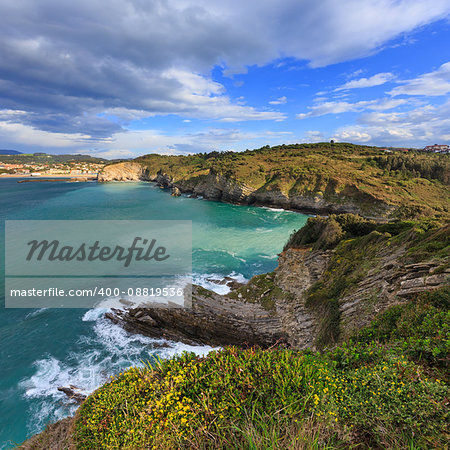 Summer ocean bay coastline view near Gorliz town, Biscay, Basque Country (Spain).