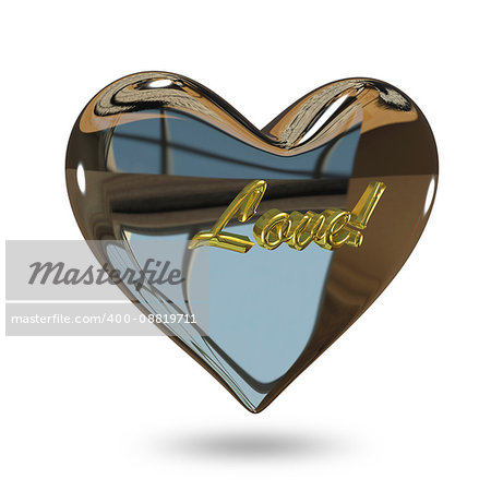 3D Illustration of a Metal Heart on a White Background