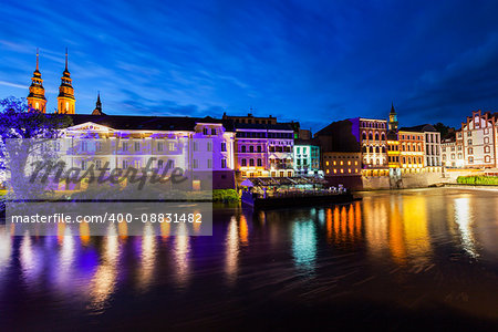 Old town of Opole across Oder River. Opole, Opolskie, Poland.