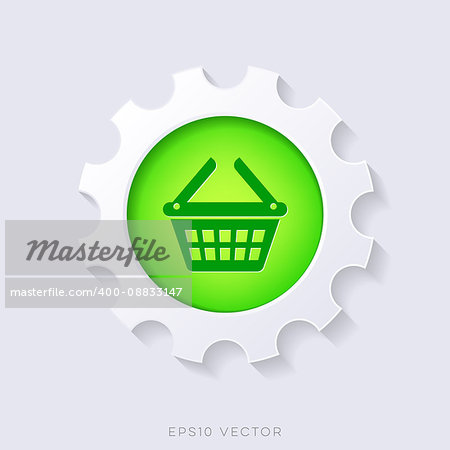 Green vector 3d web button shopping basket symbol