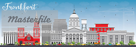 Frankfort Skyline with Gray Buildings and Blue Sky. Vector Illustration. Business Travel and Tourism Concept with Modern Architecture. Image for Presentation Banner Placard and Web Site.