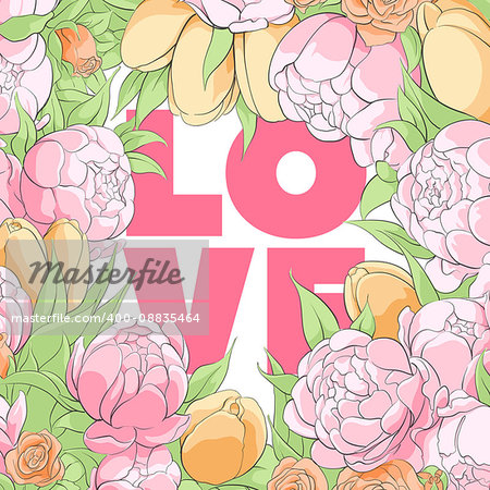Bright beautiful floral background with love