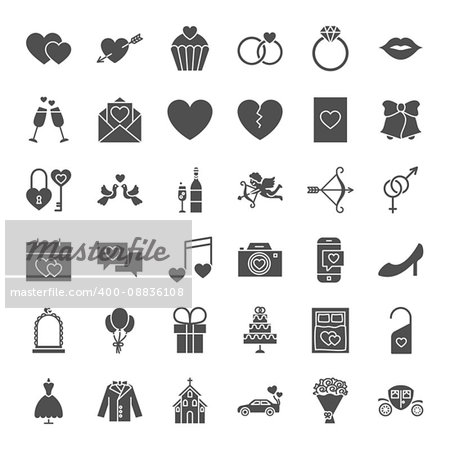 Wedding Solid Web Icons. Vector Collection of Website Love Hearts Glyphs.