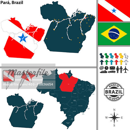 Vector map of region of Para with flags and location on Brazilian map