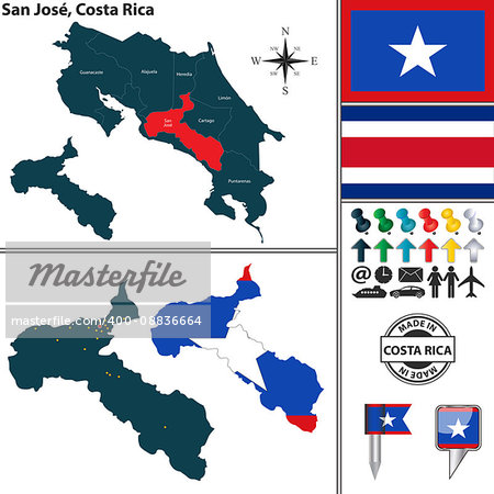 Vector map of province San Jose with flag and location on Costa Rican map