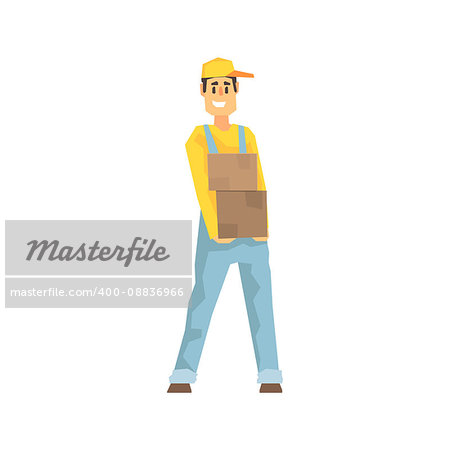 Smiling Worker Holding Two Boxes, Delivery Company Employee Delivering Shipments Illustration. Part Of Manual Laborer Loading And Bringing Items Cartoon Characters Set.