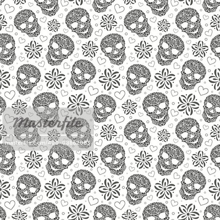 illustration of seamless pattern with abstract floral skulls