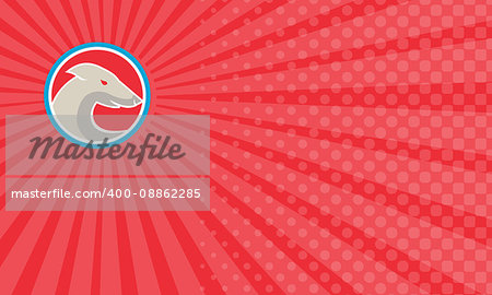 Business card showing Illustration of a greyhound dog head viewed from side set inside circle done in retro style.