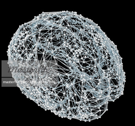 Abstract brain. Network connection on black background. 3D illustration