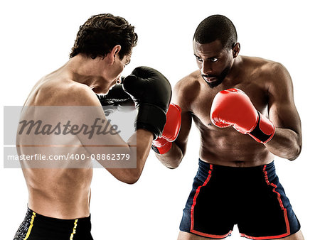two caucasian boxing men isolated on white background