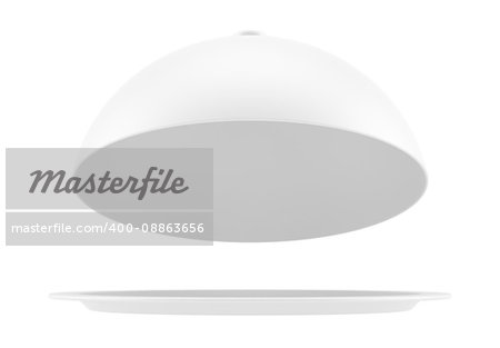 White opened cloche on white background. 3d illustration