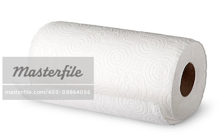 Roll white paper towels horizontally isolated on white background