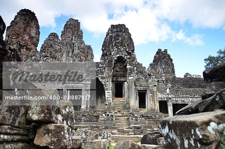 Ancient Bayon Temple At Angkor Wat, Siem Reap, Cambodia