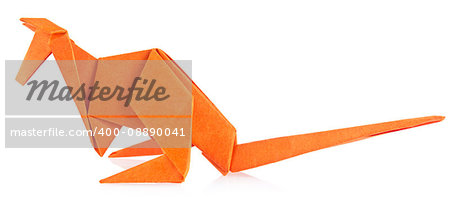 Orange kangaroo of origami, isolated on white background