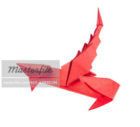 Red scorpion of origami, isolated white background