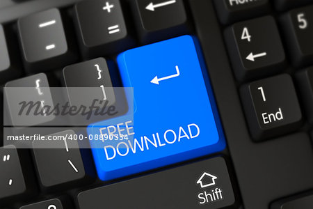 Concepts of Free Download on Blue Enter Button on Modern Keyboard. 3D Render.