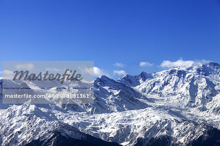 Snow winter mountains in nice sunny day. Caucasus Mountains. Svaneti region of Georgia.