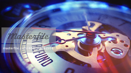 Tax Refund. on Vintage Pocket Clock Face with Close Up View of Watch Mechanism. Time Concept. Lens Flare Effect. Watch Face with Tax Refund Phrase on it. Business Concept with Film Effect. 3D Render.