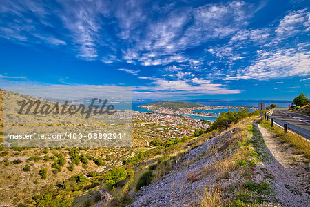 Aerial panorama of Trogir and Kastela bay, Dalmatia, Croatia