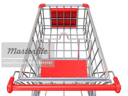 Shopping cart, top view. 3D render illustration isolated on white background