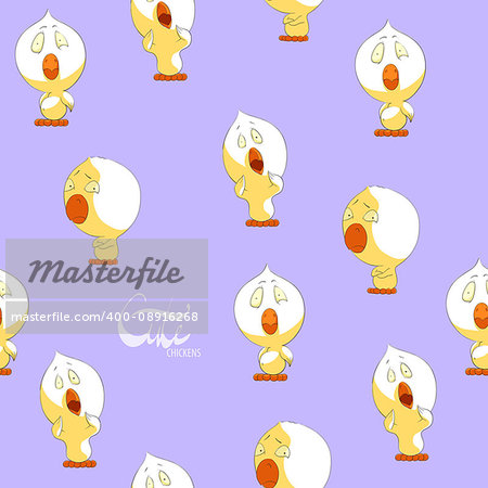 Cute yellow chickens seamless background