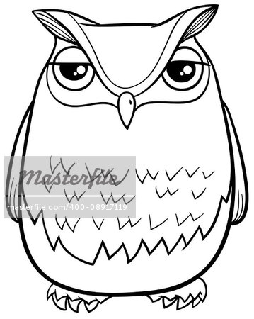 Black and White Cartoon Illustration of Funny Owl Bird Animal Character Coloring Page