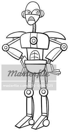 Black and White Cartoon Illustration of Robot or Cyborg Science Fiction Character Coloring Page