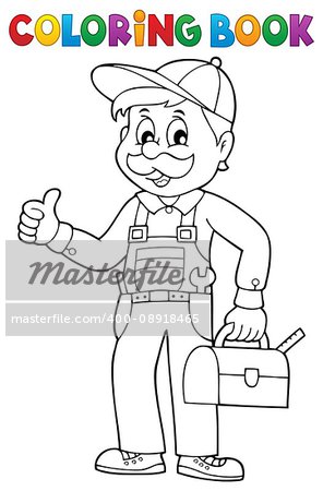 Coloring book happy plumber - eps10 vector illustration.