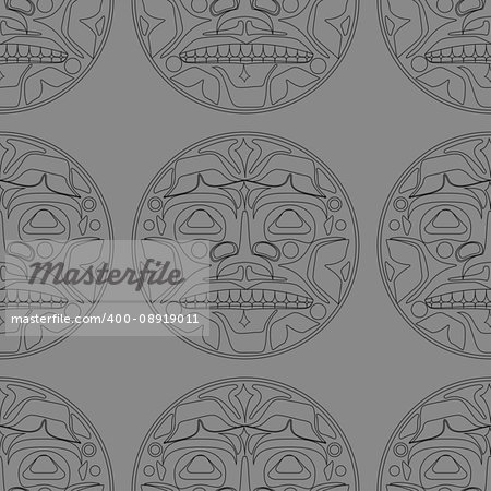 Vector illustration of the sun symbol. Modern stylization of North American and Canadian native art i with native ornament seamless pattern