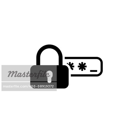 Safety Access and Password Protection Icon. Flat Design. Security Concept with a Padlock and a Password box. Isolated Illustration. App Symbol or UI element.