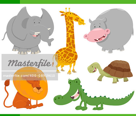 Cartoon Illustration of Funny Safari Animal Characters Set Cartoon Illustration of Funny Safari Animal Characters Set