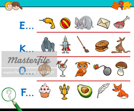 Cartoon Illustration of Finding Picture which Name Starts with Referred Letter Educational Activity for Kids Cartoon Illustration of Finding Picture which Name Starts with Referred Letter Educational Activity for Kids