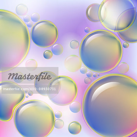 Abstract colorful bubbles rising on soft background. Drops of oil or cellular structure scientific background.Vector illustration