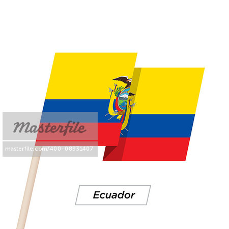 Ecuador Ribbon Waving Flag Isolated on White. Vector Illustration. Ecuador Flag with Sharp Corners