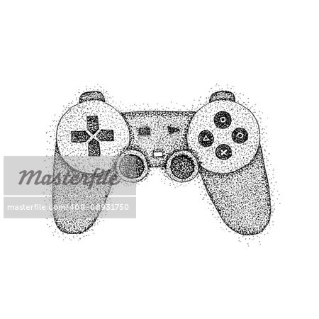 Gaming Console Dotwork. Raster Illustration of Game Joystick. Hand Drawn Sketch.