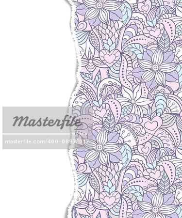 Floral pattern with ripped paper on white background.Vector illustration.